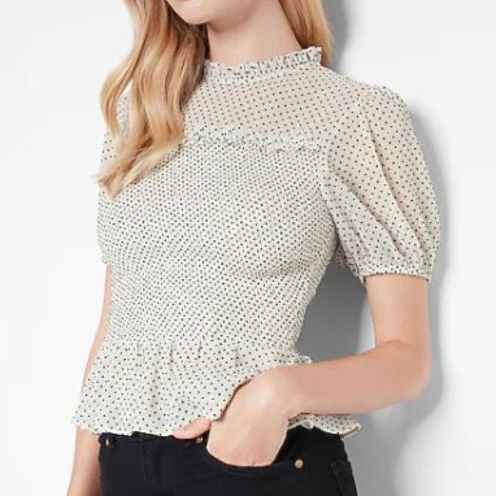 Black Polka Dot Smocked Peplum Top